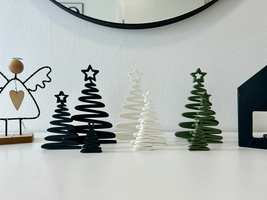 Minimalistische 3D Weihnachtsbäume aus PLA | Moderne Weihnachtsdeko | Skandi Deko | Schwarz, Weiß, Oliv | Geschenkidee, Winterdeko