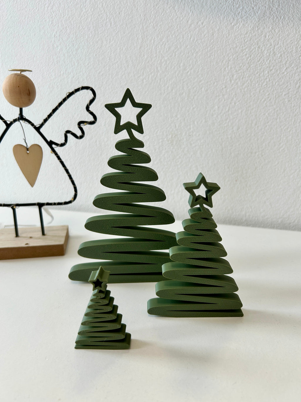 Minimalistische 3D Weihnachtsbäume aus PLA | Moderne Weihnachtsdeko | Skandi Deko | Schwarz, Weiß, Oliv | Geschenkidee, Winterdeko