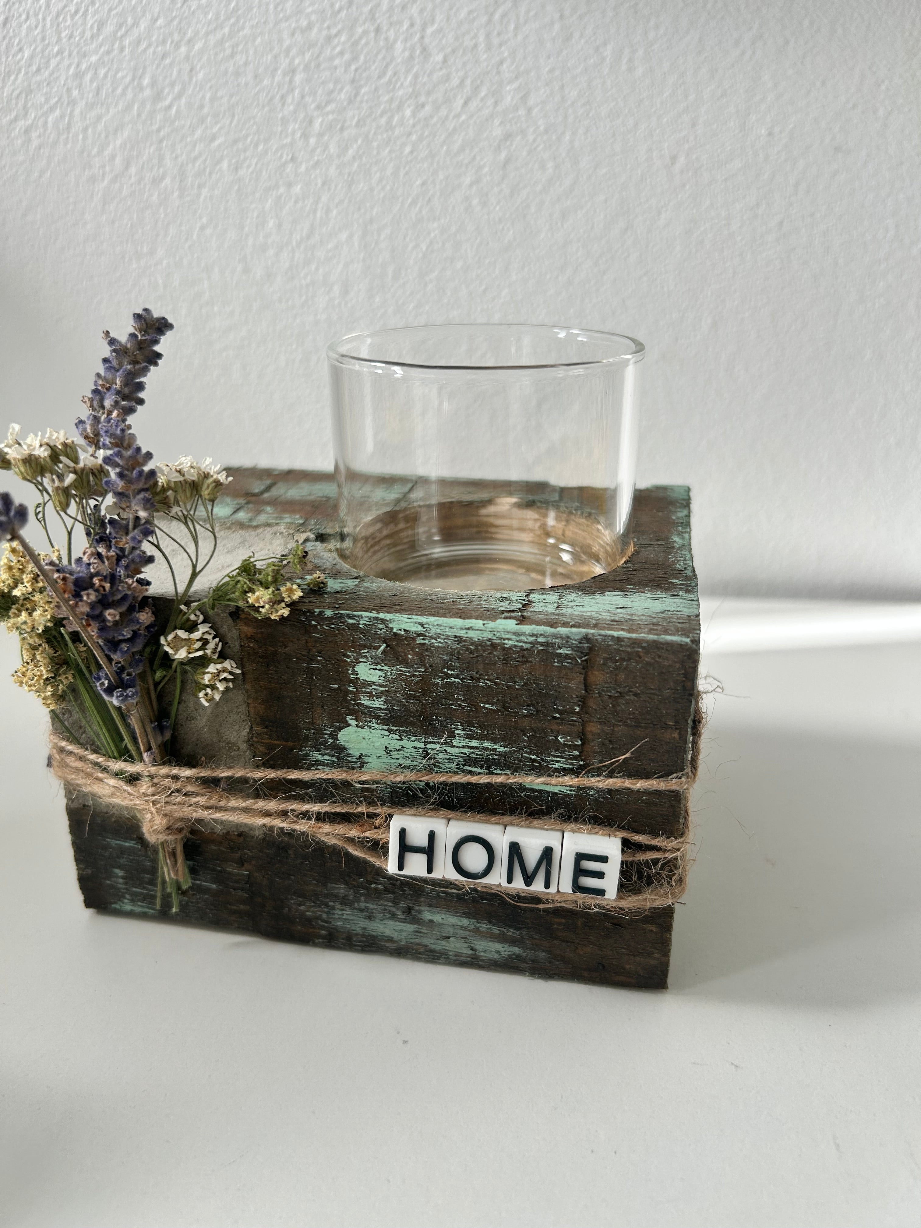 Kerzenhalter "Home" mit Glas